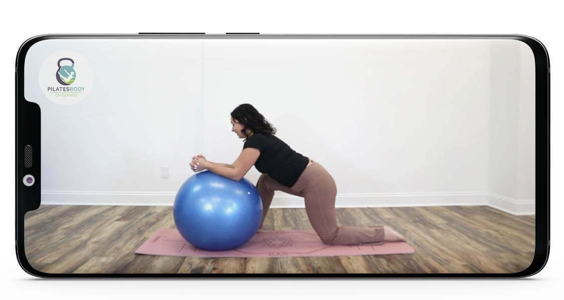 Prenatal-Yoga-with-Birthing-Ball Class-PILATESBODY-on-demand-app-by-kayla-online-pilates-workout