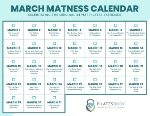 free pilates workout calendar pdf - march matness pilates at home exercises tutorials - PILATESBODY by Kayla