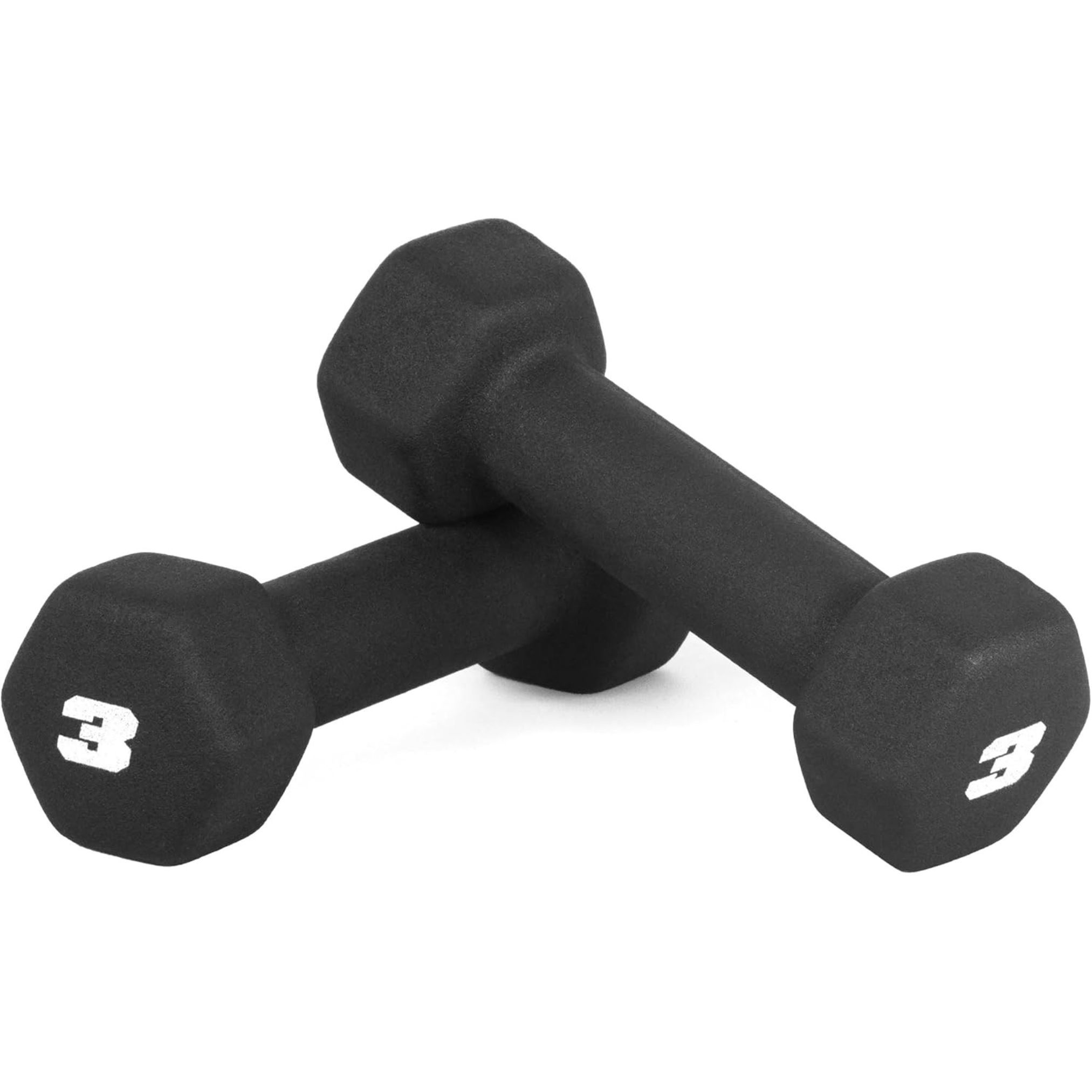 3-lb-neoprene-dumbbells Pair of 3-lb black neoprene dumbbells