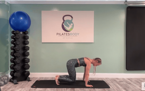 How-to-do-a-kneeling-hovering-table-top-exercise-mat-pilates-workout-calendar-by-pilatesbody-by-kayla