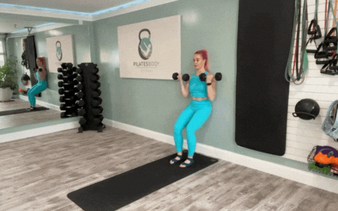 how-to-do-wall-sit-with-bicep-curl-wall-pilates-beginner-challenge-free-youtube-workouts