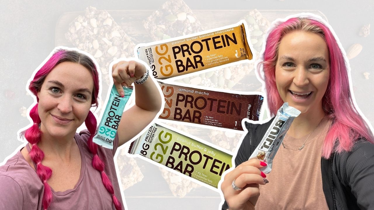 Best protein bars on the go where Pilatesbody by Kayla is holding a G2G Bar