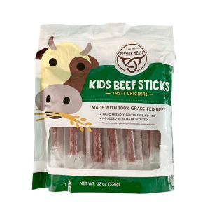 A package of Mission Meats Kids Beef Sticks made with 100% grass-fed beef.