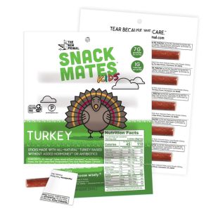 A package of Snack Mates Kids Turkey sticks for allergy-free snacking.