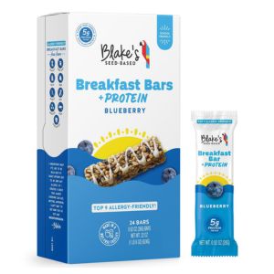 A box of Blake's Seed Based allergy-friendly Blueberry Breakfast Bars + Protein.