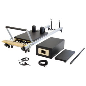 Merrithew Pilates Reformer machine and accessories.