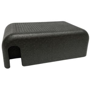 A black Balanced Body Sitting Box Lite for home Pilates studio.