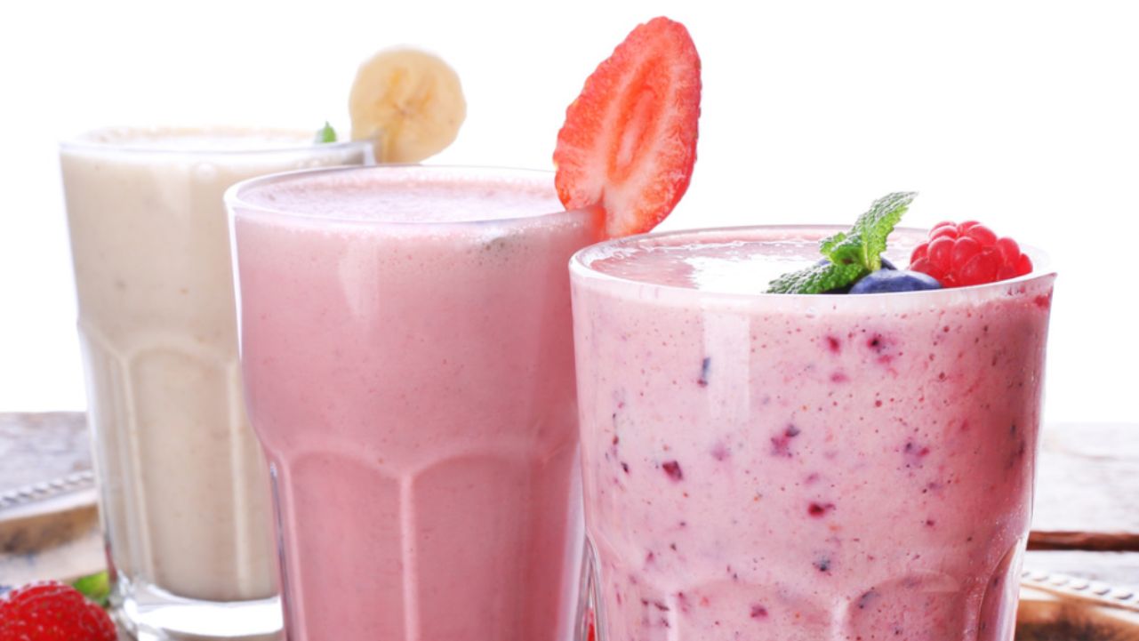 Three protein shake recipes with fruit.