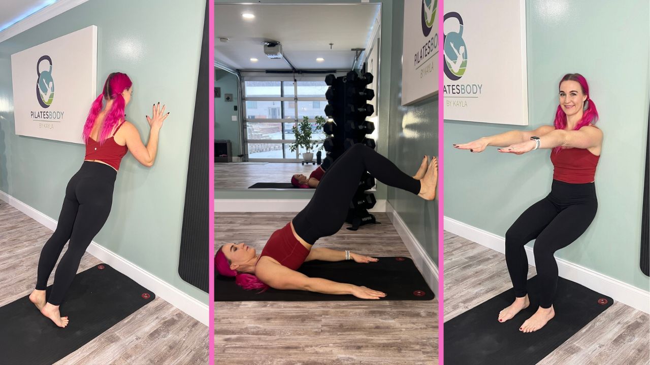 Beginner Wall Pilates exercises demonstrated by Pilatesbody by Kayla.