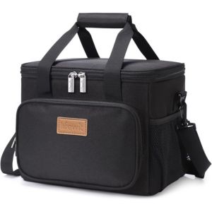 A black insulated lunch bag.