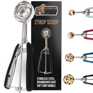 Stainless steel cookie scoop.