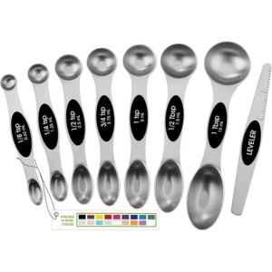 Stainless steel measuring spoons.