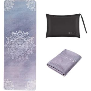 A pretty travel yoga mat for staying healthy on vacation.