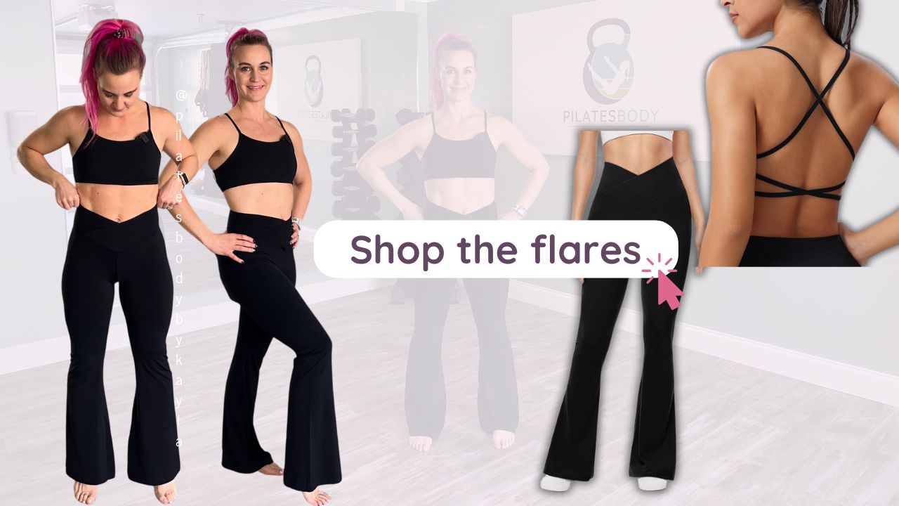 UEU Flare Leggings V Crossover High Waisted + Open Back Strappy Sportsbra.