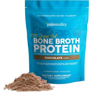 Paleovalley bone broth protein chocolate flavor.