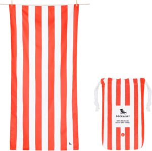 Beach towel Red and white striped beach towel.