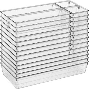 Clear drawer organizers.