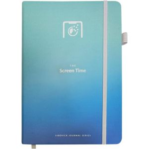A blue digital detox journal with reflection prompts to track your mood and focus.