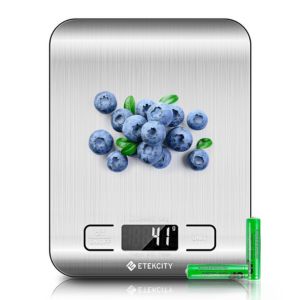 Blueberries on a food scale.