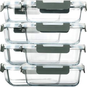 Glass storage containers for meal prep.