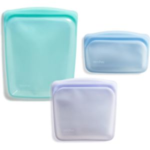 Three reusable food storage bags.