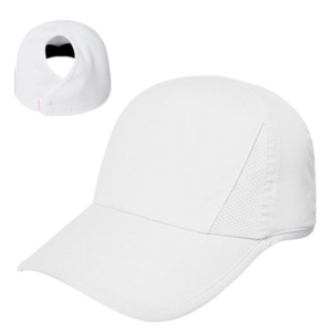 White sporty cap with hole for ponytail.