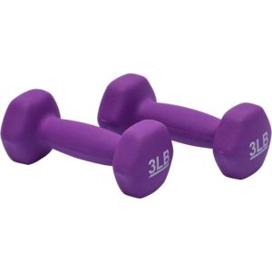 Purple 3 lb neoprene dumbbells.