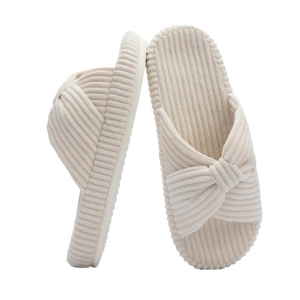 Slippers White memory foam slippers with bow for women.
