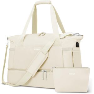A white gym bag and accessory pouch.
