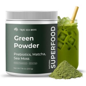 Super Greens Green Powder Super Greens Green Powder with prebiotics, matcha, and sea moss.