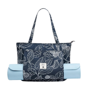 Yoga Bag A blue leaf-patterned bag for carrying a yoga mat to hot mat Pilates.