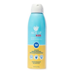 Aloe Up Kids SPF 50 Continuous Spray Sunscreen.