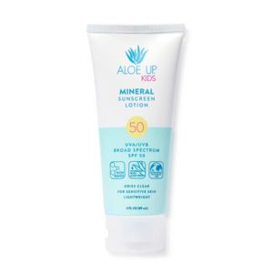 Aloe Up Mineral Kids SPF 50 Sunscreen Lotion.
