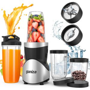 The Ganiza Smoothie Blender with juice and mixed berries.