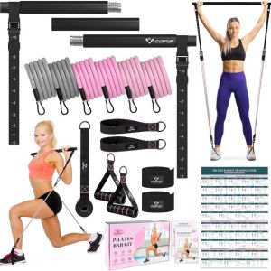 Pilates Bar Kit with resistance bands for reformer Pilates results at home.