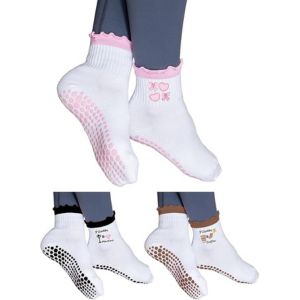 Cute Pilates grip socks with ruffles.