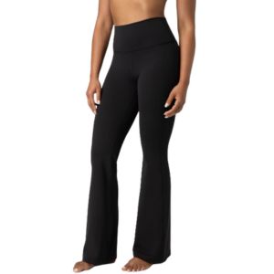 High-waisted black flare leggings for Pilates, yoga, and everyday comfort.