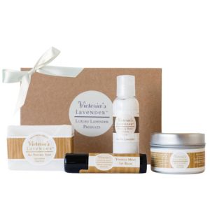 Spa Gift Set Natural lavender spa gift set with lotion, soap, balm, and cream, featured as one of the best gifts for health and wellness to support relaxation and stress relief.