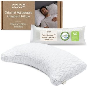 Coop Home Goods Original Crescent Adjustable Pillow A COOP Original Adjustable Crescent Pollow for back and side sleepers representing gifts for health and wellness.