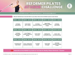 Daily Workout Calendar - Free 3-Week Reformer Pilates At Home Challenge - PILATESBODY by Kayla