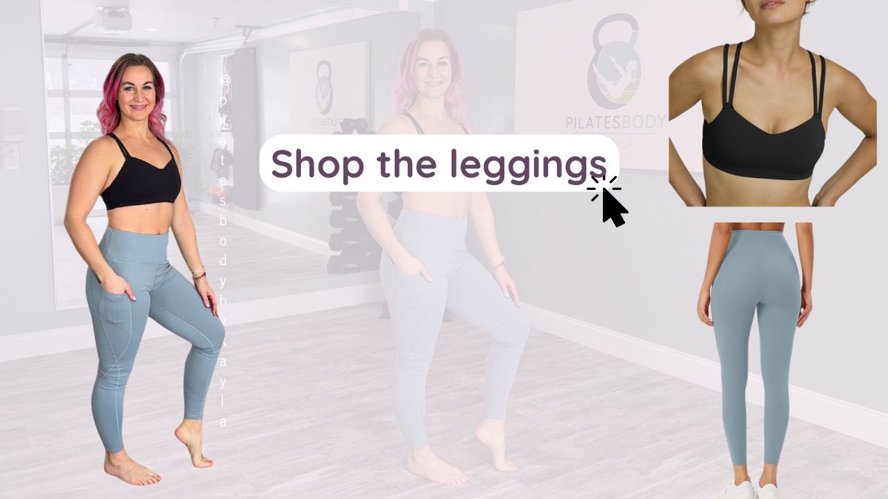Pilatesbody by Kayla modeling fleece leggings by Ododos.