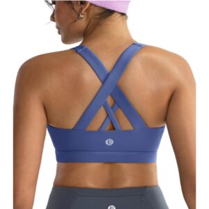 Running Girl Sports Bra A woman facing away from the camera wearing a purple cross-back sports bra.