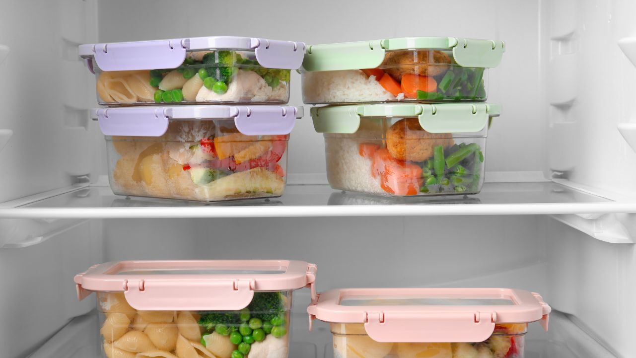 Meal prep containers in fridge